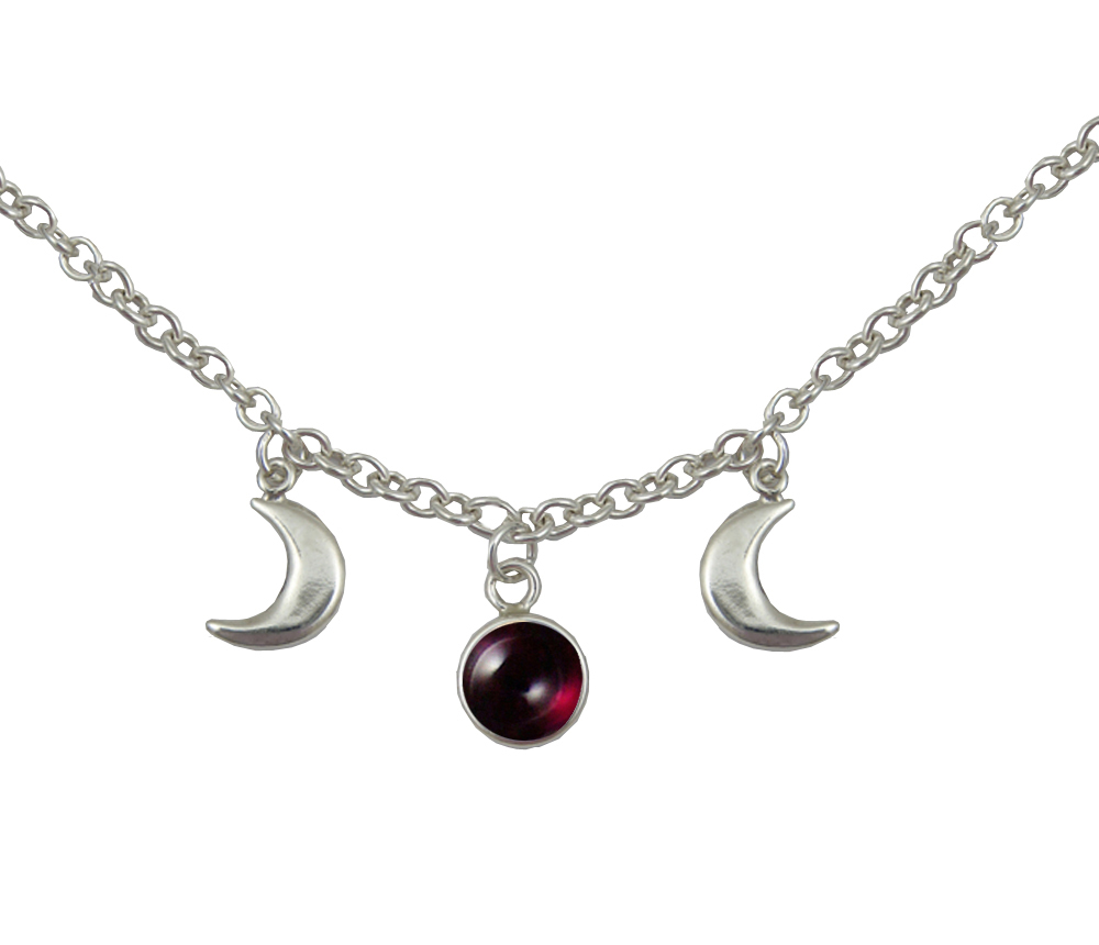 Sterling Silver Moon Phases Necklace With Garnet